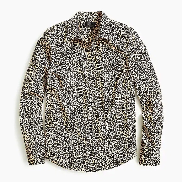 JCREW Slim Stretch Perfect Shirt in Leopard Print - Picture 1 of 5